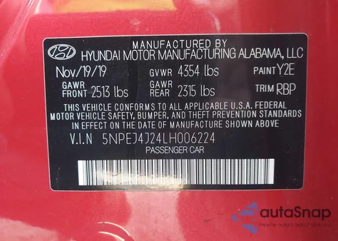 2020 Hyundai Sonata Sel Plus z USA, uszkodzony, nr VIN 5NPEJ4J24LH006224